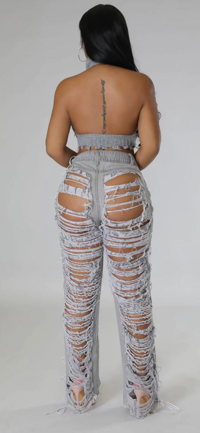 F.A.S.T Boutique SIDE LACED DISTRESSED JEANS