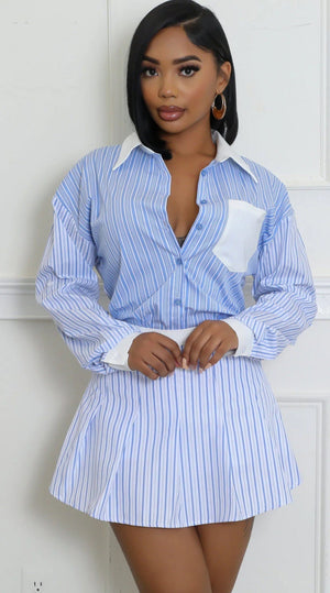 F.A.S.T Boutique STRIPE BLOUSE SHIRT & SKIRT SET