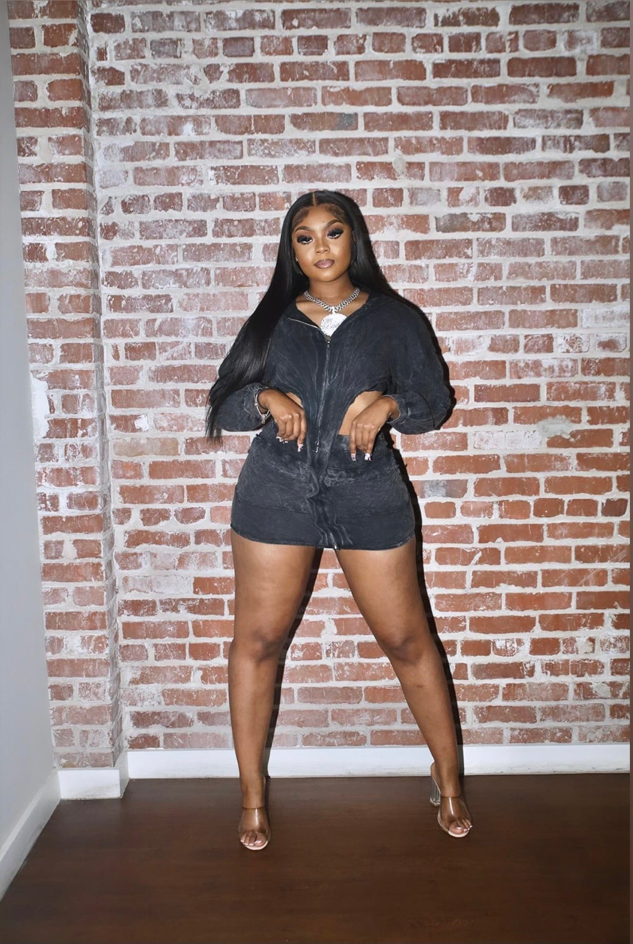 F.A.S.T Boutique WASHED SIDE CUTOUT HOOD DRESS