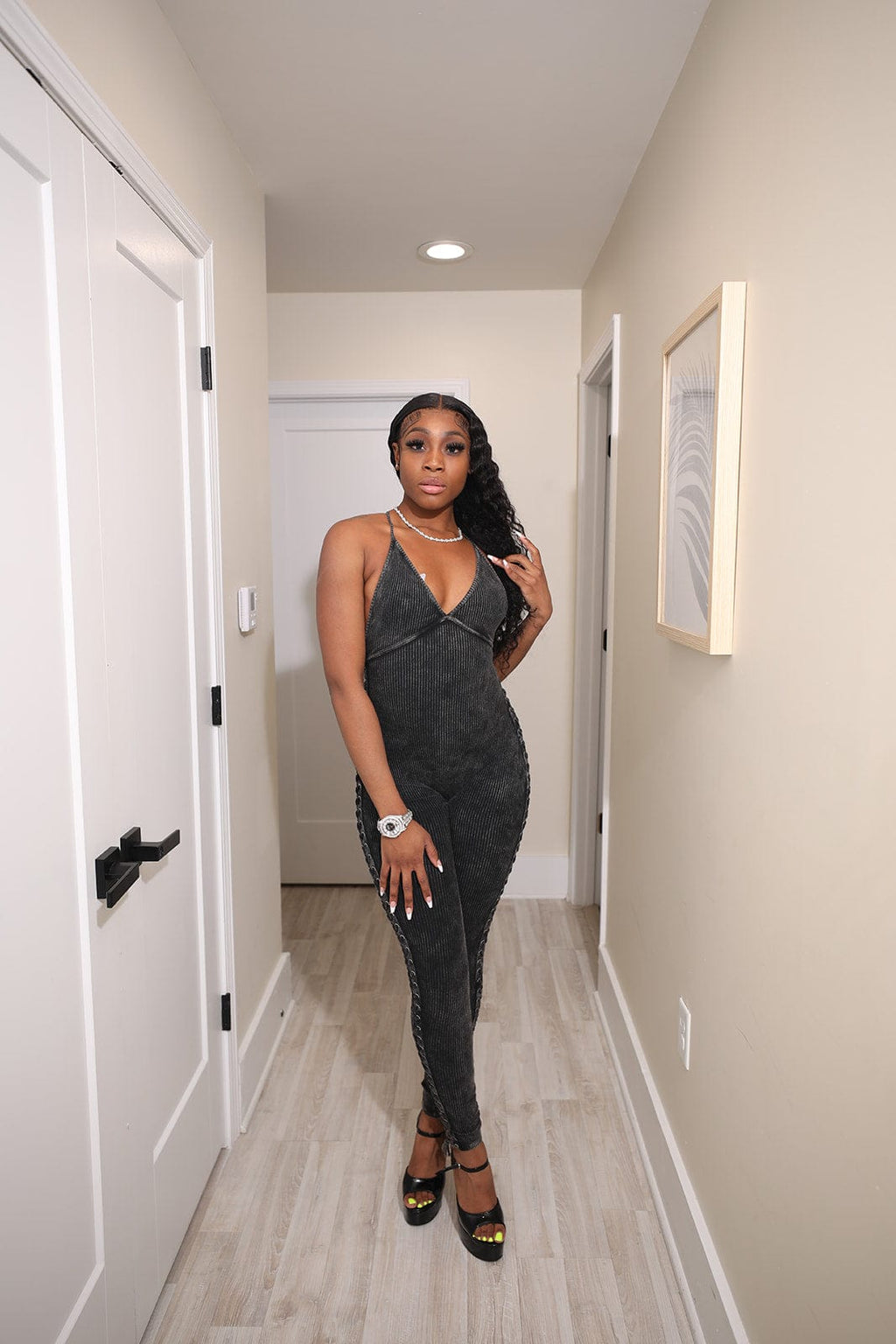 F.A.S.T Boutique WASHED SIDE TIE JUMPSUIT