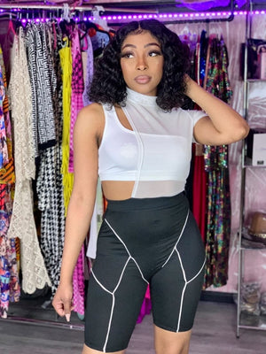 ONE SHOULDER CROP TOP MESH ROMPER