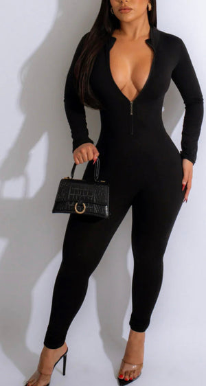 DTY SOLID ZIP UP JUMPSUIT